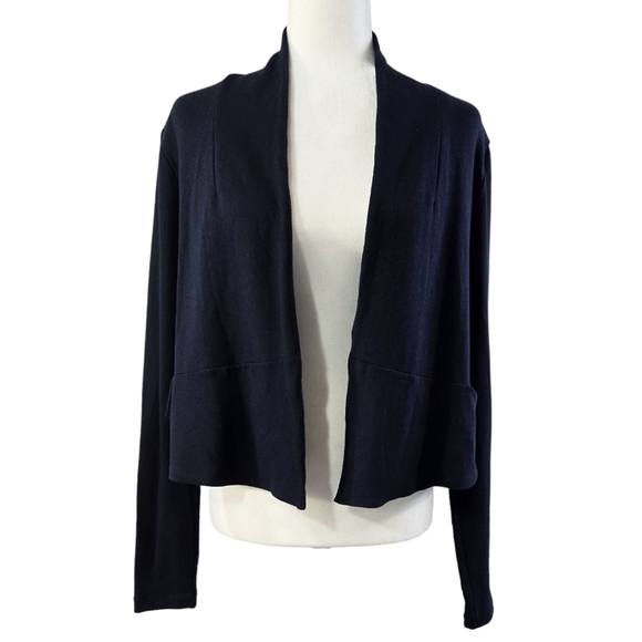 Cabi 5153 Easy Topper Navy Blue Open Front Knit Cardigan Jacket Cropped Pockets - Picture 1 of 9